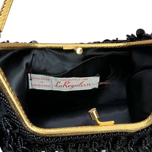 Vintage Beaded Sequin Kiss Lock Clutch Black Formal Glam Flapper‎ Going Out - Picture 4 of 7